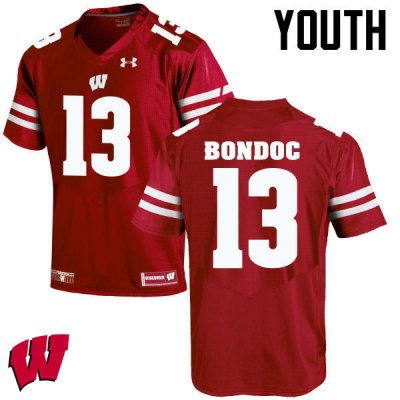 Youth Wisconsin Badgers NCAA #13 Evan Bondoc Red Authentic Under Armour Stitched College Football Jersey JE31Z63LI